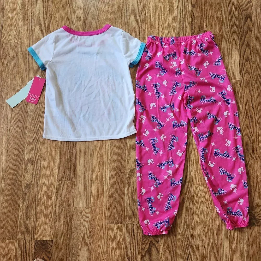 Barbie 2pc Pajamas Girls Size Medium 7-8 Long Pants Short Sleeve T-Shirt Top